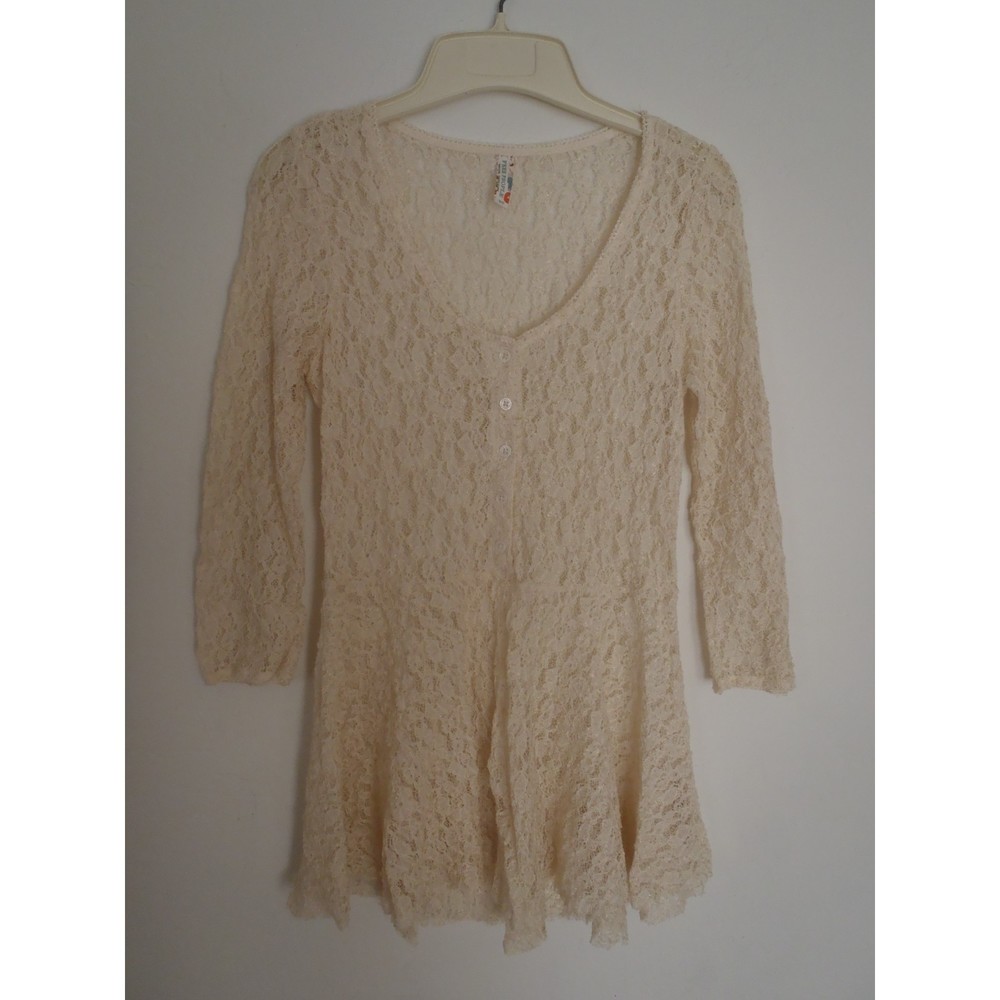 Free People Cream Lace top Boho Ruffle Bottom